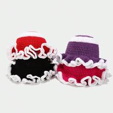 1 chiếc mũ len xếp ly màu trơn unisex, kiểu dáng Bohemian giản dị, dễ thương, thanh lịch, khoét lỗ, kiểu mũ ngư dân, quà tặng cặp đôi mùa thu/đông cho Ngày Valentine, Giáng sinh. - Nhiều màu - Xem 6