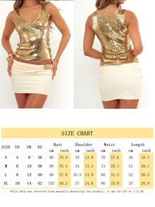 Women's Summer Crop Tank Tops Casual Shiny Sequins V-Neck Sleeveless Shirt Aesthetic Clothes For Streetwear - 金色 - 查看 2