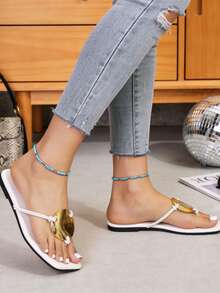 Fashionable Chic Slide Sandals For Women, Summer Outdoor Wear, Minimalist Linear Design For Sleek Visual, Flat Slip-On Slippers - White - View 3