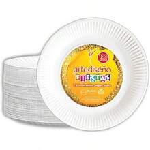 R's Platos desechables blancos para fiestas 7 pulgadas 19.2cm paquete de 100 piezas resistentes a líquidos ecológicos para toda ocasión - Plato Blanco 7.5" pulgadas 100 pz+7.5" - Ver 2