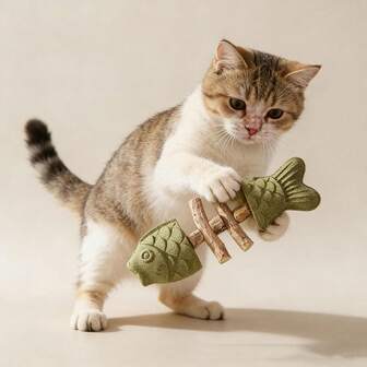 Purrident Natural Cat Dental Chew - Fiskbensformad bitleksak med kattmynta, hållbart tandvårdsverktyg för vuxna inomhuskatter