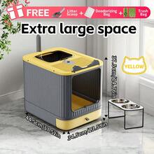 MOFOROCO Lovely Large Capacity Automatic Cat Litter Box, Odor Control Enclosed Front Entry Top Exit Kitty Foldable Litter Box, With Litter Scoop & Activated Carbon Bag, Litter Mat For Option, White, Pink, Yellow - 黃色 - 查看 1