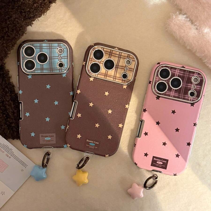 Ốp lưng điện thoại GUCADI bằng da kiểu cổ điển với mặt dây chuyền hình ngôi sao, tương thích với iPhone 16/17/Pro Max, độ phủ toàn diện 15 inch, chống sốc 13 inch, phong cách retro độc đáo, tối giản hình học, phối màu, sang trọng cá tính, phong cách .