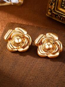 1 Pair 3D Rose Earrings, Thick Multi-Layer Floral Dangle Earrings For Women, Suitable For Wedding/Vacation/Party/Daily Wear, High Polished Exaggerated Flower Earrings, Anniversary/Mother's Day/Birthday/Valentine's Day/Christmas Jewelry Gift - Camellia Earrings - View 9