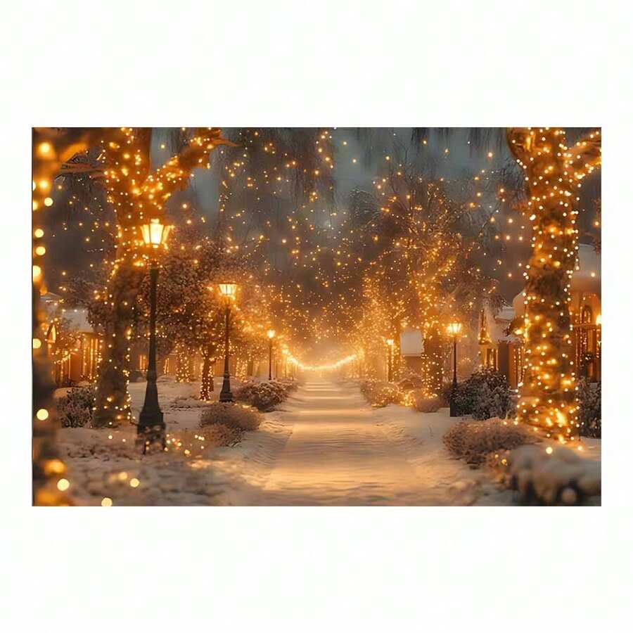 [2D Flat] 1pc Wooden Framed Canvas Painting - Enchanting Snowy Pathway, Ideal For Living Room & Bedroom Decor, Perfect Christmas Gift, Festive Home Accent|Winter Scene Art|Textured Canvas,Christmas Decorations - Đen và trắng - Xem 1