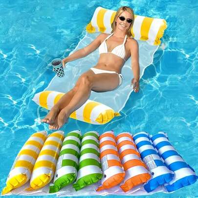 1 pieza Flotador y silla de piscina inflable - Diseño 2 en 1, capa de malla desmontable rápidamente, apto para adultos, capacidad para 1-3 personas - Para piscina, lago, playa, fiestas, sin necesidad de electricidad, patrón a rayas, parte superior de malla cómoda
