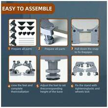 Jianxun Adjustable Mini Fridge Stand, With 4 Dual-Lock Casters And 8 Heavy-Duty Feet, Universal Base Stand For Washing Machine, Dryer, Household Appliances, Multi-Functional Mobile Base With Wheels, Outdoor Decor - Grey - View 9