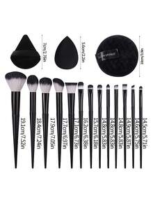 Bộ 18 món cọ và bông trang điểm chuyên nghiệp, gồm cọ trang điểm mặt sợi mềm + bông trang điểm đa năng dùng được cả khô và ướt + bông phấn tròn. - màu đen - Xem 9