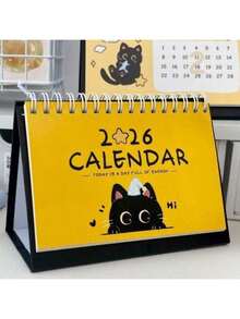 2026年可爱猫咪主题大号桌面日历 - 月度及周计划表，配有猫咪插图，小巧便携，螺旋装订，包含月计划表和周计划表