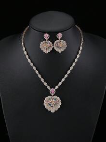 1 Set Of 3pcs Luxury Cubic Zirconia & Shell Shaped Pendant Necklace And Earrings Set, Suitable For Weddings, Parties, Etc. - Deluxe Suit - View 6