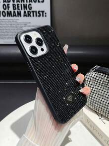 Capa de Celular Luxuosa com Borda de Strass Compatível com iPhone 15/15Pro Max/15Pro/11/12/13/14Pro Max/12Pro/12Pro Max/13Pro/13Pro Max/14Pro/14Pro Max/XS/XR/14Plus/15Plus, Estilo Suave para Mulheres - Preto - Visão 2