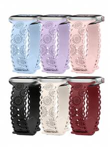 Correa de reloj con estampado de mariposa y girasol en relieve láser, suave y transpirable, para mujeres y hombres, compatible con Apple Watch de 38mm, 40mm, 41mm, 45mm, 44mm, 42mm, 46mm, 49mm, versátil para uso casual, fiesta, San Valentín, Año Nuevo, festivales, accesorio de repuesto - Piedra - Ver 1