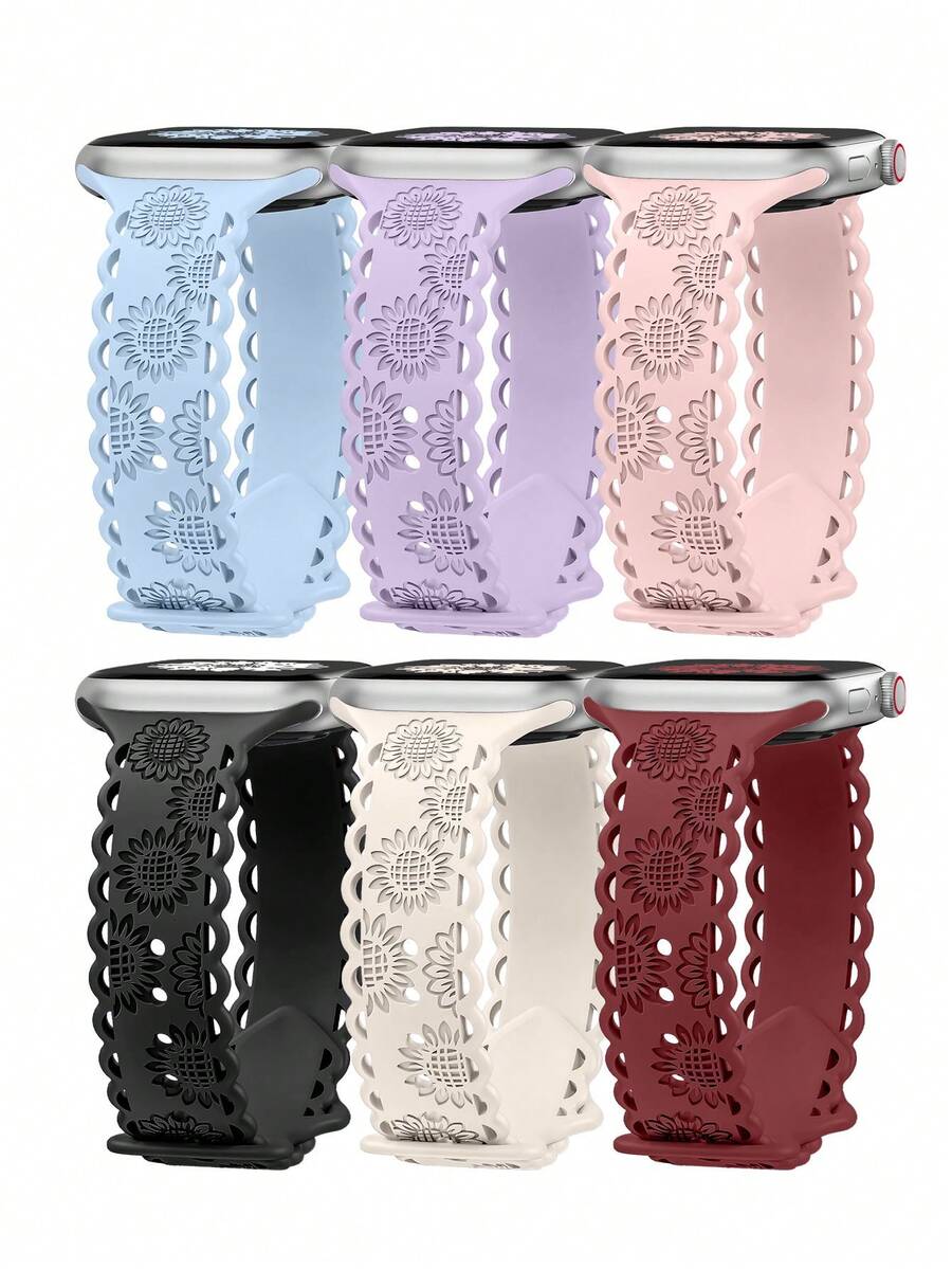 Correa de reloj con estampado de mariposa y girasol en relieve láser, suave y transpirable, para mujeres y hombres, compatible con Apple Watch de 38mm, 40mm, 41mm, 45mm, 44mm, 42mm, 46mm, 49mm, versátil para uso casual, fiesta, San Valentín, Año Nuevo, festivales, accesorio de repuesto - Piedra - Ver 1