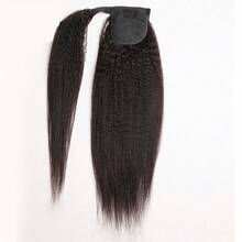 BINF Long Kinky Yaki Straight Ponytail Extension Human Hair With Wrap Around Magic Tape Brazilian Hair Clip In Extensions Kinky Straight Wrap Around Human Hair Ponytail For Women Yaki Kinky Straight Human Hair Wrap Around Ponytail Hair Piece With Clips - KinkyStraight Wrap Around Ponytail - 查看 3