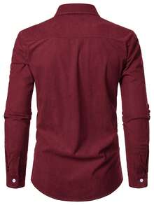 Cămașă bărbătească în carouri cu mânecă lungă, stil business, casual, cu model patchwork, model contrastant - roșu - Vizualizare 3