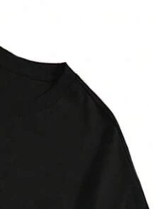 Men's Short-Sleeved T-Shirt With Floral And Letter Print, Comfortable And Breathable, For Summer Wear - 黑色 - 查看 4