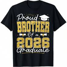 Proud Brother Of A 2026 Graduate Senior 2026 Grad Family T-Shirt Comfortable Home Wear, Daily Fashion, Party Wear T-Shirt,Unisex Style ,Gift T-Shirt Sizes S - XXXXL, Black - 黑色11 - 查看 1