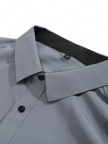 Men's Long Sleeve Shirt, Fashion Minimalist Button Color Block Casual Shirt, Suitable For Spring And Autumn - Grey - View 3