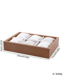 1个带绒布内衬的木质首饰展示收纳托盘 – 多隔层设计（枕形隔层/条形隔层/网格隔层），适用于手表/手镯/戒指/耳环，天然木框（坚固耐用），柔软绒布保护首饰免受刮擦，可堆叠节省空间，是家居梳妆台、店铺柜台和直播展示的理想之选 - 棕色 - 查看 4