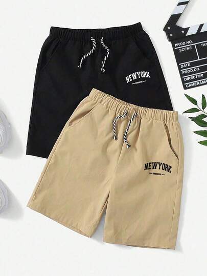 2条装青少年男童家居运动印花束腰短裤