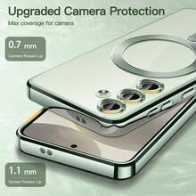 Magnetic Transparent Phone Case Compatible With Galaxy A06 A16 A26 A36 A56 S25 Ultra S24 Ultra S25 FE, Built-In Camera Lens Protector, Luxury Electroplated Soft TPU Clear Shockproof Ultra-Thin Protective Cover, Also Compatible With IPhone 17 16 15 14 13 12 11 Series, 17 Pro Max, Christmas Gift - Dark Green - View 5