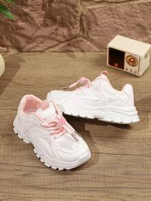 Modische weiße Kindersneaker, unisex weiße Sportschuhe geeignet für Schule, Schüleraufführungen, Laufen und Sport, ganzjährig - Pink - Übersicht 3