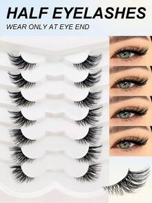 7 Pairs Half Lashes 17mm Cat Eye Look Tail Elongated Lashes 3/4 Corner False Lashes Natural Fox Eye Lashes - màu đen - Xem 10