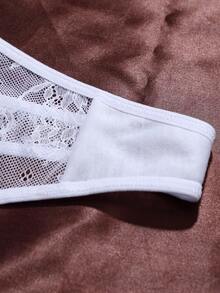 Adjustable Floral Lace Jacquard Bowknot Thong Panties For Women, Sexy Alluring Sheer Breathable Skin-Friendly Intimate Underwear - White - View 7