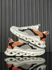 Men's Breathable Mesh Athletic Shoes, Soft-Soled Cushioned Platform Casual Shoes, All-Season Versatile Chunky Sneakers With Openwork Design Men's Breathable Mesh Athletic Shoes, Soft-Soled Cushioned Platform Casual Shoes, Versatile Height-Increasing Chunky Sneakers For Autumn And Winter - 米色 - 查看 3