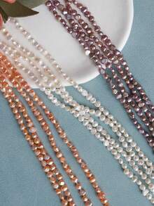 1 Strand 0.4-0.5cm/0.16-0.2inch Asymmetrical Double-Sided Baroque Cultured Freshwater Pearls In White, Orange, Purple, Black, 20cm/7.87inch Pearl Strand, For DIY Handcraft Bracelet, Necklace, Jewelry Making - Multicolor - View 12