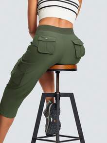 ISEEGZ  Women's Hiking Cargo Capris UPF 50+ Lightweight Quick Dry Cargo Capri Pants With 8 Pockets Workout Casual - 綠色 - 查看 3