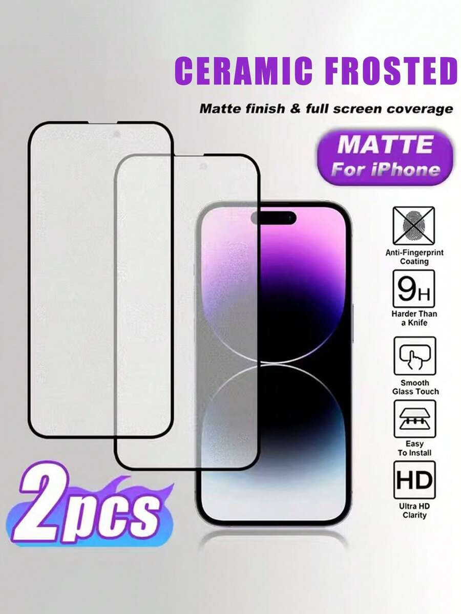 2pcs/Pack High Quality 9H+ Ceramic Screen Protector, Scratch Resistant, Compatible With IPhone 16 Pro Max, 16, 16 Pro, 16 Plus, 14 Pro Max, 6.7, 17, 17 Pro, 17 Pro Max, 17 Air And Other Models. - Clear - View 1