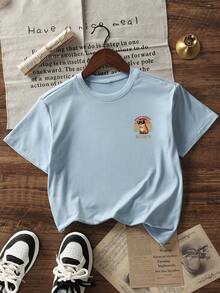 Tween Boys Students Casual Printed Round Neck Short Sleeve T-Shirt, Summer Top - Baby Blue - View 4