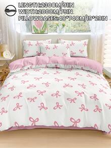Bộ chăn ga gối 2/3 món, in hình nơ hồng, thân thiện với da và thoải mái, chất liệu mềm mại, phù hợp cho phòng ngủ, thiết kế in họa tiết, vỏ chăn bằng sợi microfiber có thể giặt, thoáng khí, chống bụi và chống trơn trượt, nhẹ và mềm mượt, phù hợp cho mọi mùa, phù hợp với giường đơn/đôi/cỡ lớn, bao gồm 1 vỏ chăn và 2/1 vỏ gối, món quà ngày lễ hoàn hảo, màu hồng, trắng. - Nhiều màu - Xem 29