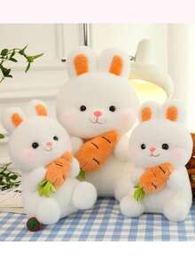 1pc Cute White Soft Plush Rabbit Stuffed Animal Holding Carrot, Easter Bunny Doll, Birthday Party Carrot Rabbit Gift, Back To School Rabbit Gift For Girls - Multicolor - View 13