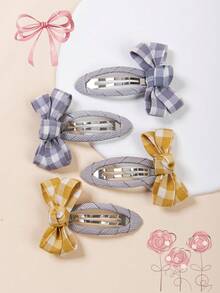 Conjunto de 4 Presilhas de Cabelo Vintage Clássicas Xadrez, Acessórios de Cabelo Fofos para Crianças, Laço Vermelho, Presilhas de Pato Adoráveis com Laço, Acessórios de Cabelo Casuais de Estilo Vintage para o Dia a Dia de Meninas - Multicolorido - Visão 9