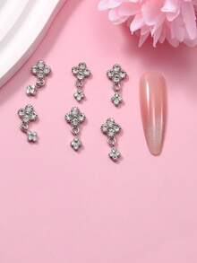 6pcs Flower Shaped Metal Nail Art Charms, Decorative Accessories For Professional Nail Styling Or Hobby, Great Gift Nails - Grey - View 4