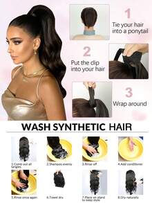 22 Inch Long Wavy Curly Wrap Around Ponytail Hair Extensions, Heat Resistant Synthetic Hairpiece For Women - Multicolor - View 7