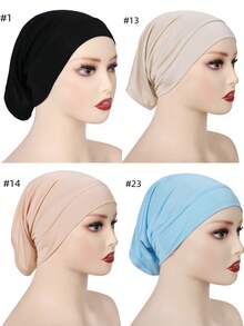 4件套纯色衬里头巾帽，透气弹力管状头巾头套内衬头巾 - 彩色 - 查看 55