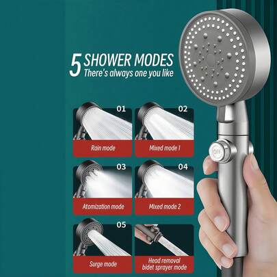1 Pc 5-Tap Water Stop Key, Shower Head Boost 5-Speed Spray Shower Faucet Hot Water Bath Tap Bathroom Shower, Shower Spray Bath Shower 5-Speed Boost Handheld Shower Bathroom Accessories ﻿