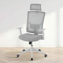 Silla de oficina ergonómica de malla, respaldo alto, soporte lumbar y reposabrazos ajustables, transpirable, para oficina en casa o espacio de trabajo, malla gris. - Gris Claro - Ver 2