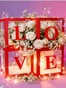 4pcs Transparent Balloon Box, White LOVE Letter Wedding Decoration Supplies, Birthday Party Set, Valentine's Day Event Scene Arrangement, 25cm Transparent Balloon Box, White LOVE Letter Wedding Decoration, Party Supplies, Holiday Decor, Event Decoration (Balloons Not Included)