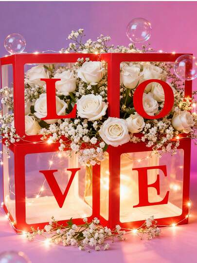 4pcs Transparent Balloon Box, White LOVE Letter Wedding Decoration Supplies, Birthday Party Set, Valentine's Day Event Scene Arrangement, 25cm Transparent Balloon Box, White LOVE Letter Wedding Decoration, Party Supplies, Holiday Decor, Event Decoration (Balloons Not Included)