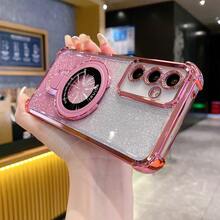 透明时尚电镀防震手机壳，带磁性金属支架和手机托架 - 粉色 - 查看 4