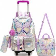 8-12 Years Old Girls' Detachable Handle Rolling Backpack, 2-In-1 Design, Cute School Bag With Wheels, Back To School Essential
