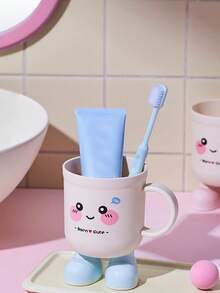 1pc Cute Cartoon Toothbrush Holder, Suitable For Teenagers And Children - Plastic Material, Bathroom Use, Fun Design, Available In Pink And Blue, Home/Dorm Toothbrush Holder, Dorm Essential, Fun Design, Easy Grip Handle, Bathroom Toothbrush Holder