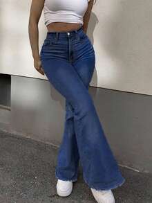 NVFelix 女士修身高腰喇叭牛仔裤，轻薄弹力面料，优雅时尚，Y2K户外休闲风，适合春夏穿着，2026新款蓝色 - 藍色 - 查看 3