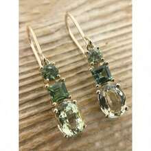 Sparkling Green Vintage Geometric Earrings With Synthetic Cubic Zirconia, Elegant Dangling Pendant Party Jewelry For Women, Handcrafted Boho Chic Festival Accessories, Hypoallergenic Sparkly Evening Wear Earrings, Unique Gift Idea For Her, Lightweight Comfortable Daily Statement Earrings, Waterproof & Tarnish Resistant Design. - 金色 - 查看 3