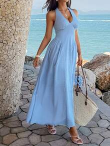 Đầm Unadoll gợi cảm dành cho nữ, cổ chữ V sâu, hở lưng, thắt eo, thích hợp cho kỳ nghỉ biển, mặc hàng ngày, ngày Valentine, tiệc sinh nhật và các dịp khác. - Màu xanh lam - Xem 7