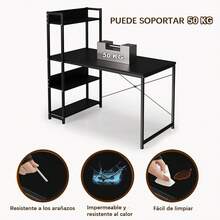 Escritorio para Computadora con Repisas de Librero, Escritorios Gamer Minimalista Moderno, Mesa de Trabajo Madera, Ideal para Sala Hogar Oficina Estudio Recamara 110 X 50 (Blanco) - Negro - Ver 7